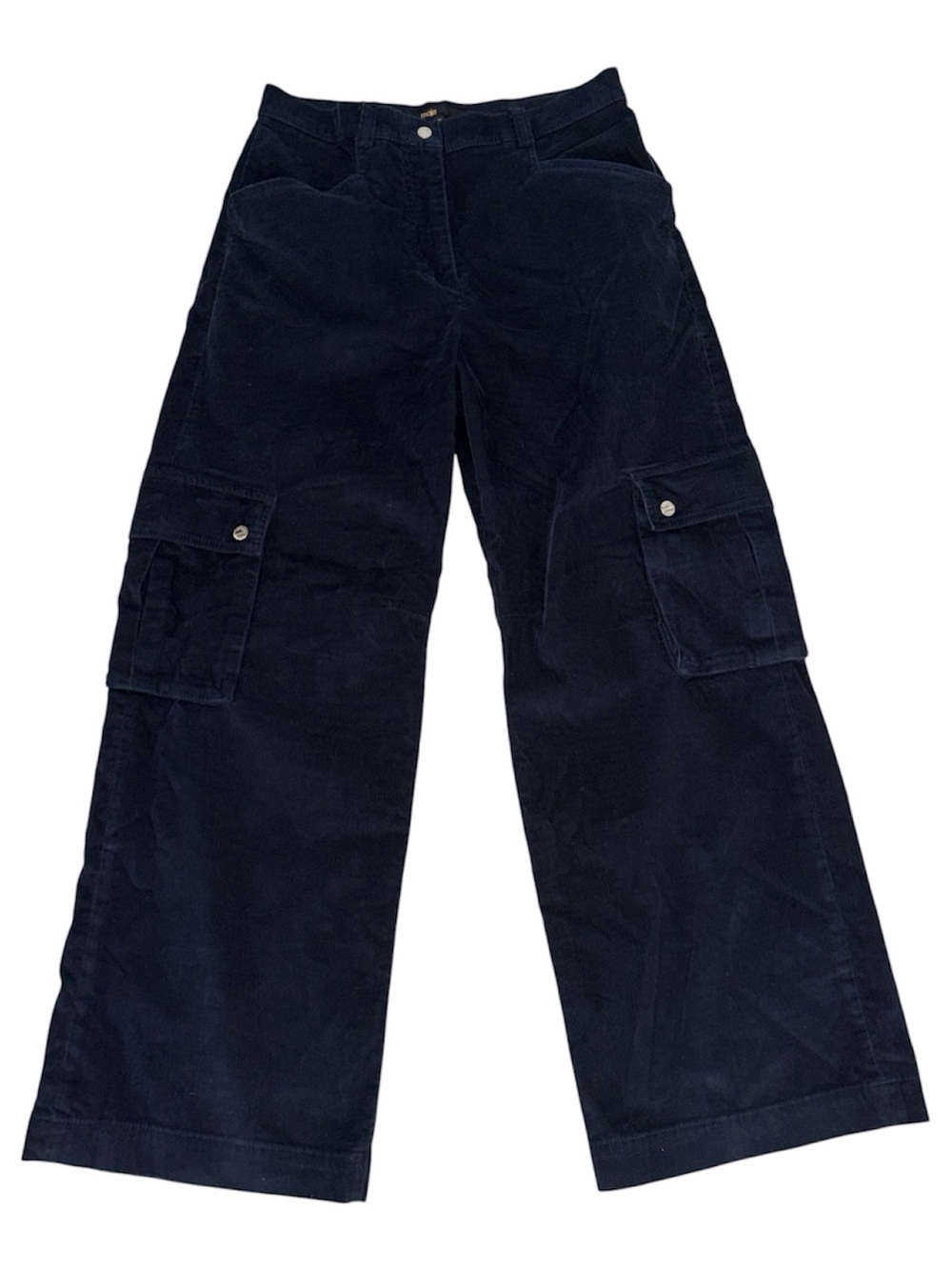 Maje Navy Corduroy Wide-Leg Cargo Pants